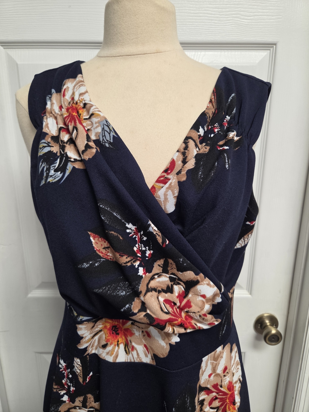 Navy Floral V-Neck A-Line Dress - Picture 2 of 8